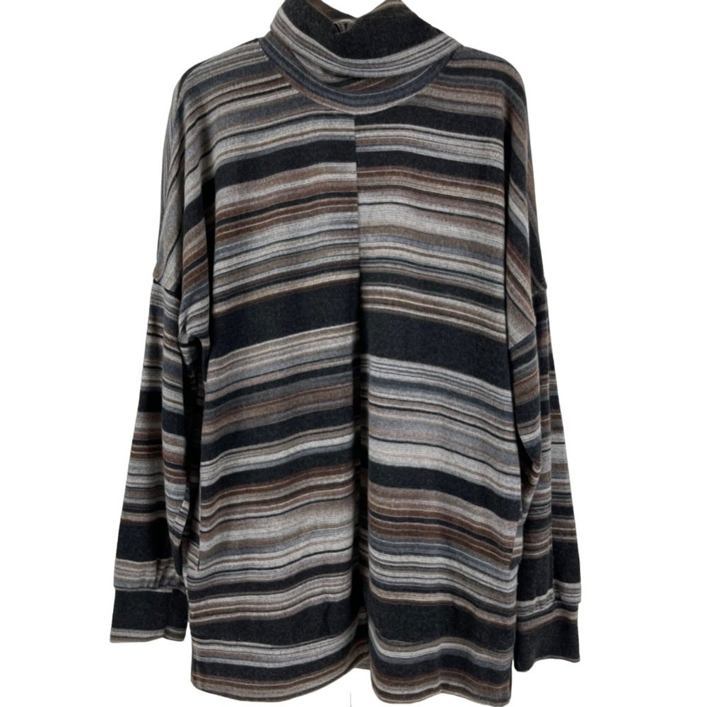 Peach Love CA Brown Striped Turtleneck Relax Fit Tunic Pockets Size Large